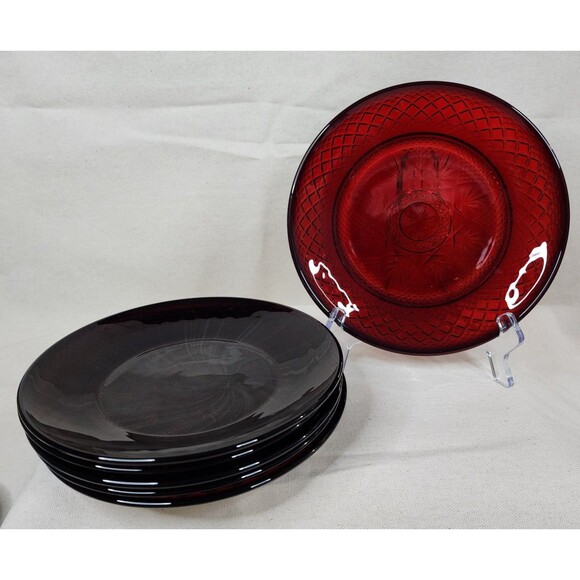 Luminarc Cristal D' Arques Durand Antique Ruby Red 8" Salad Plates Set of 6 - Picture 4 of 10